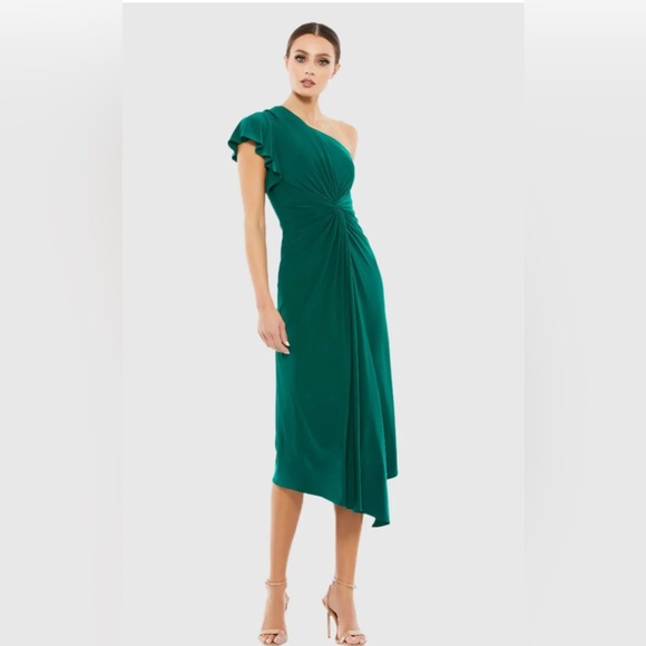 Mac Duggal One-Shoulder Green midi Dress - Picture 1 of 11